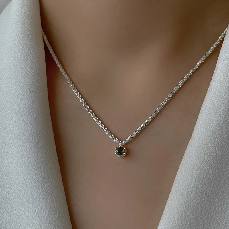 

VENTFILLE 925 Sterling Silver Green-Diamond Gypsophila Necklace For Women Flash Temperament Clavicle Chain Girlfriend Gift 2023