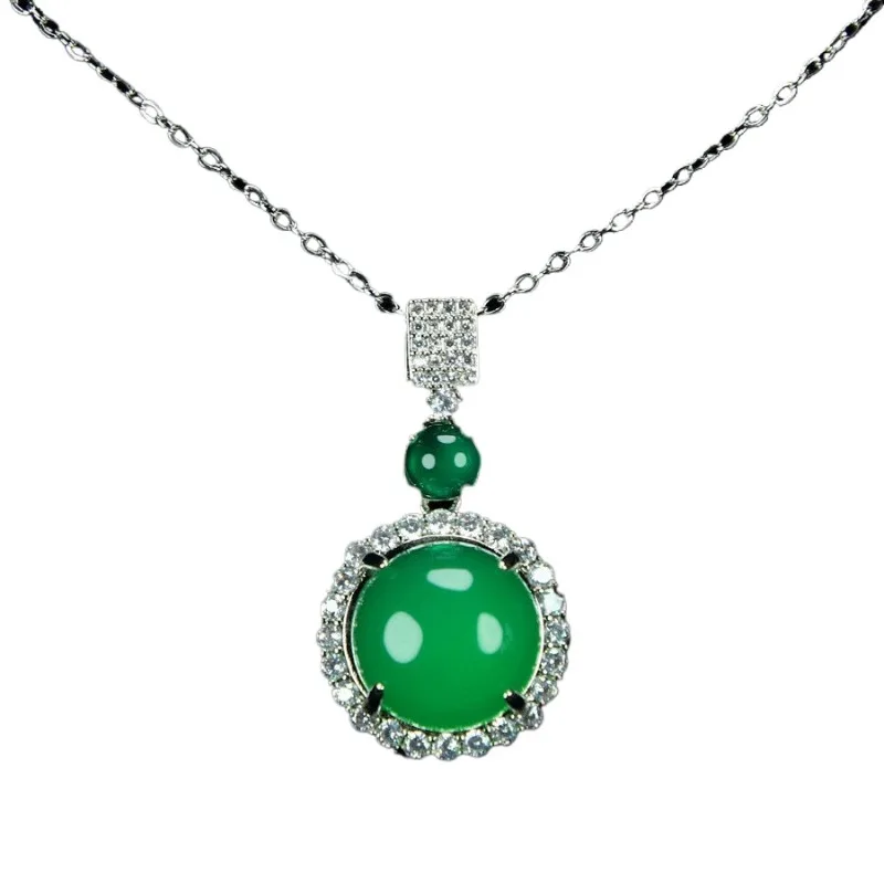 

Подвеска из натурального зеленого Агата льда Янг, инкрустированная халцедоном, императорское зеленое серебро, инкрустированная бриллиантовой поверхностью, полный комплект из нефрита
