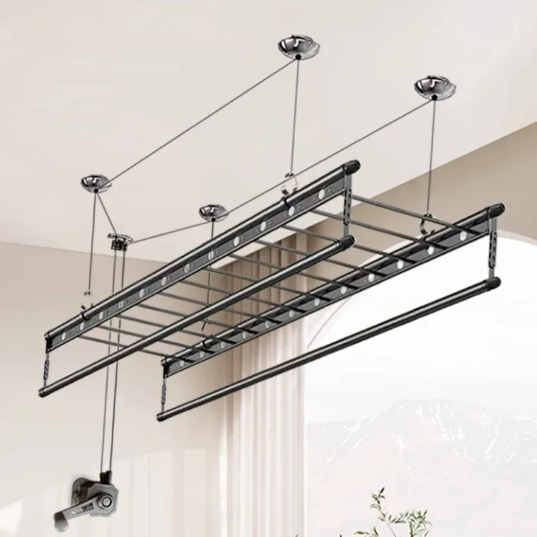 Balcony hand-crank clothes drying rack, manual lifting drying rack folding, household quilt drying thickened rod