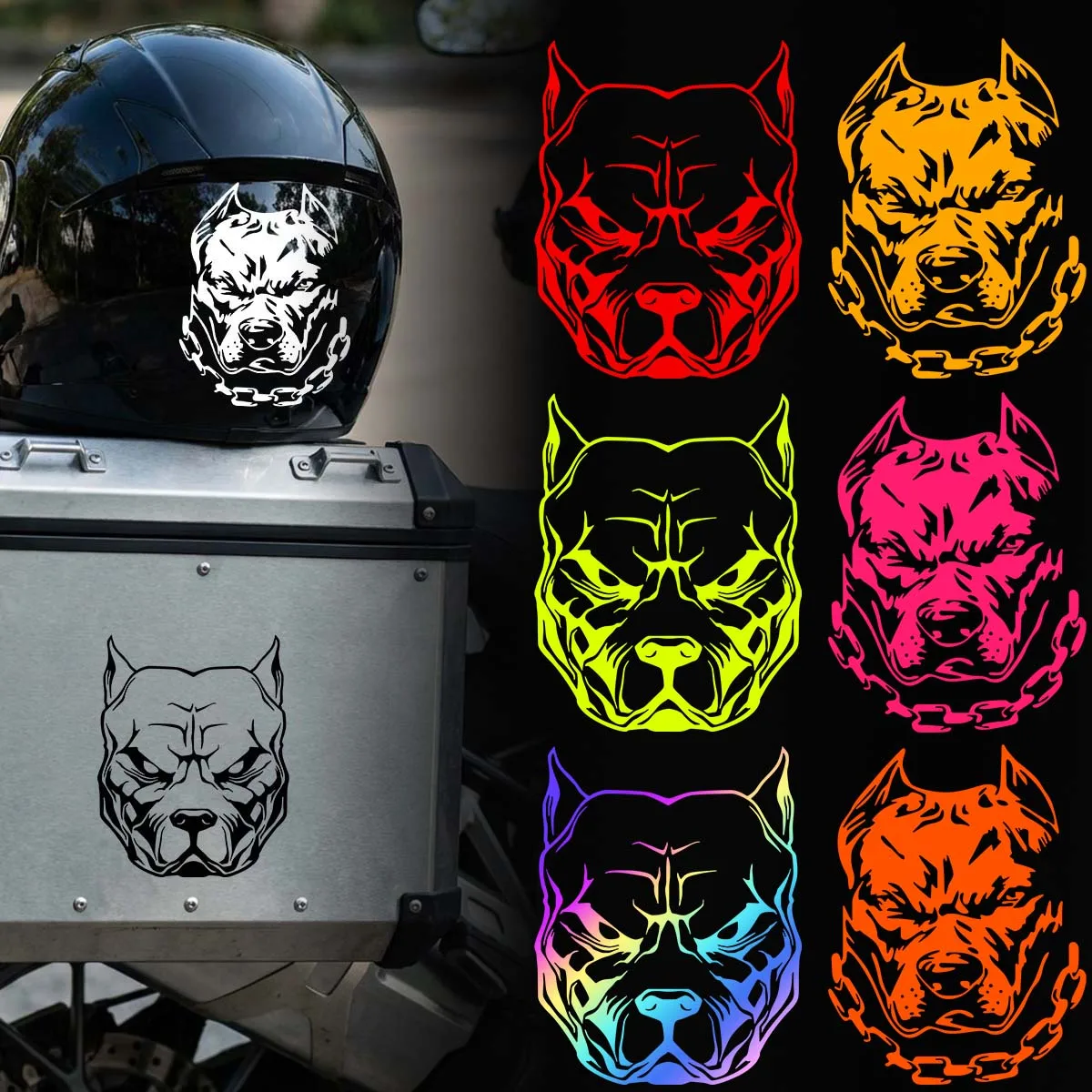 

2PCS/SET Multicolor Pitbull Dog Head Stickers, Waterproof Vinyl Decals for Motorcycle Helmet & Car Decor