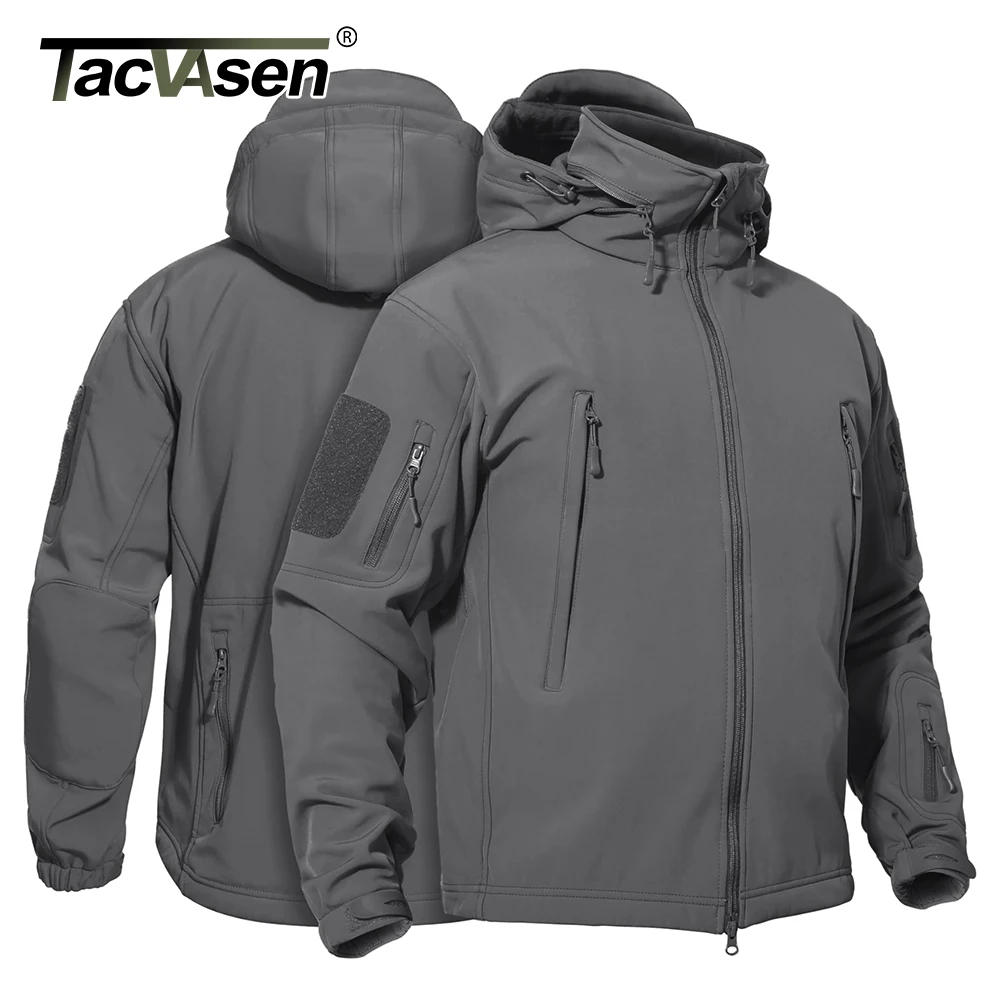 TACVASEN Men's Winter Outdoor Jacket Soft shell Waterproof Hooded Full Zip Up Windproof Fleece Warm Working Hiking Coat