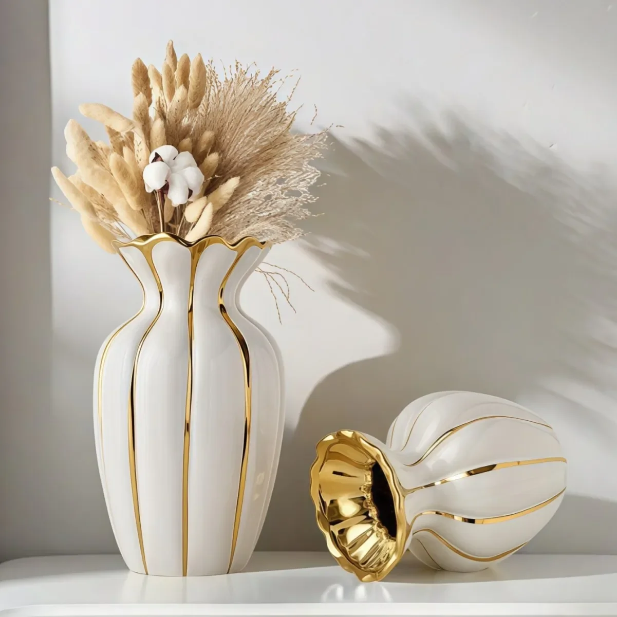 Golden Plated Ceramic Vase Luxury Decorative Flower Pot For Home Living Room Coffee Table Home Decor Centerpiece Gift Wholesale