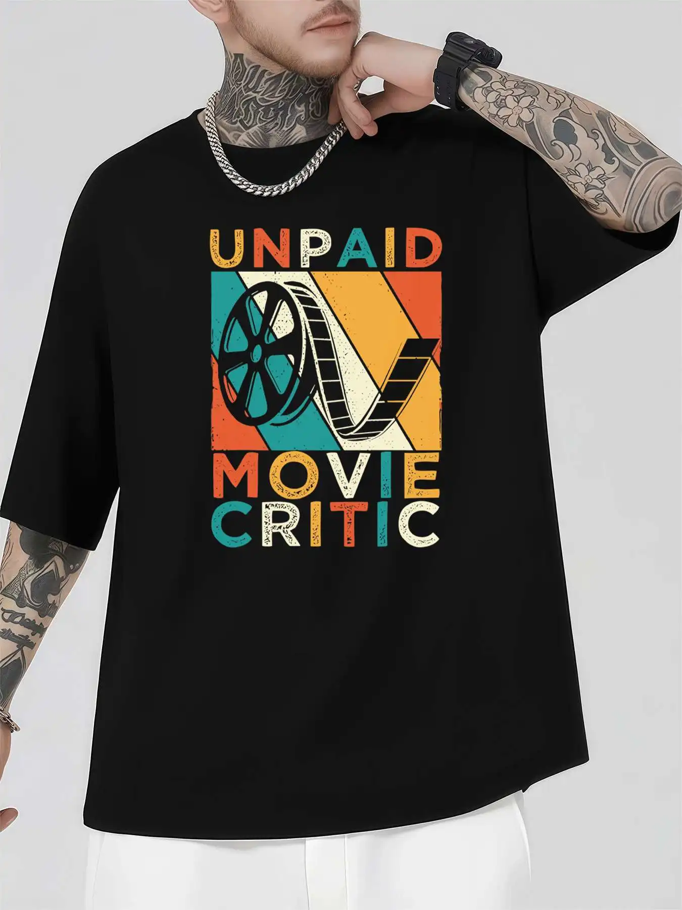 

Мужская катушка Unpaid Movie Critic Film Reel, 220 г/м2, новая летняя повседневная футболка с круглым вырезом из чистого хлопка с короткими рукавами