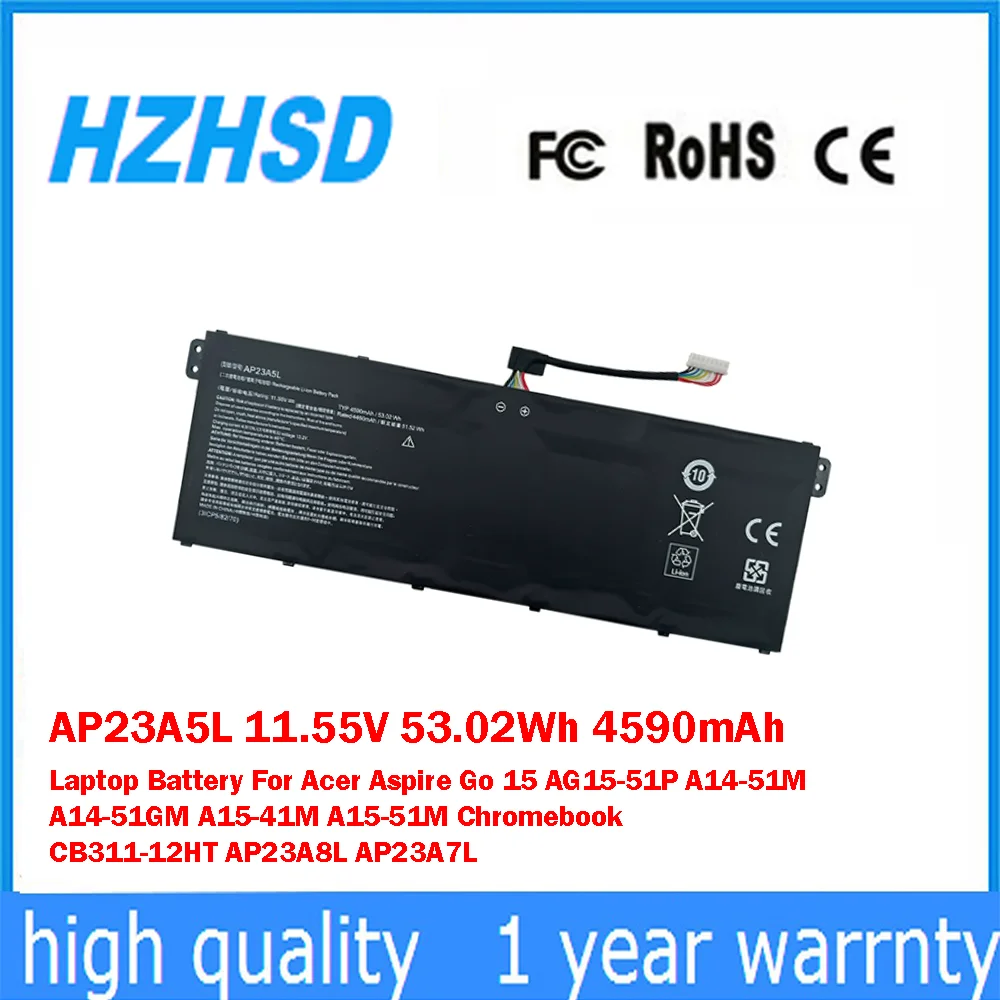 

AP23A5L 11,55 В 53,02 Втч 4590 мАч Аккумулятор для ноутбука Acer Aspire Go 15 AG15-51P A14-51M A14-51GM A15-41M A15-51M CB311-12HT AP23A8L
