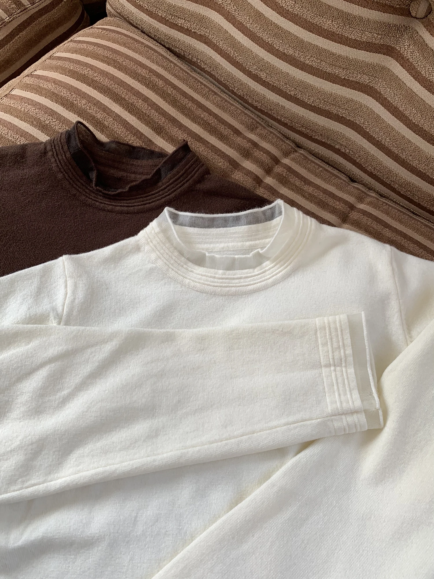 

Женская вязаная базовая кофта Hey an Nai Nai с длинным рукавом, двухцветная, с высоким круглым вырезом, повседневная, из полиэстеровой смеси, зимняя