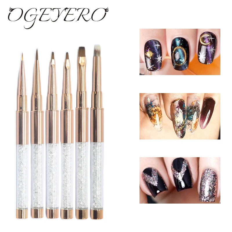 

OGEYEYRO Rose Gold UV Gel Nail Brush Liner Painting Pen Acrylic Drawing Brush for Nails Gradient Rhinestone Handle Nail Art Too