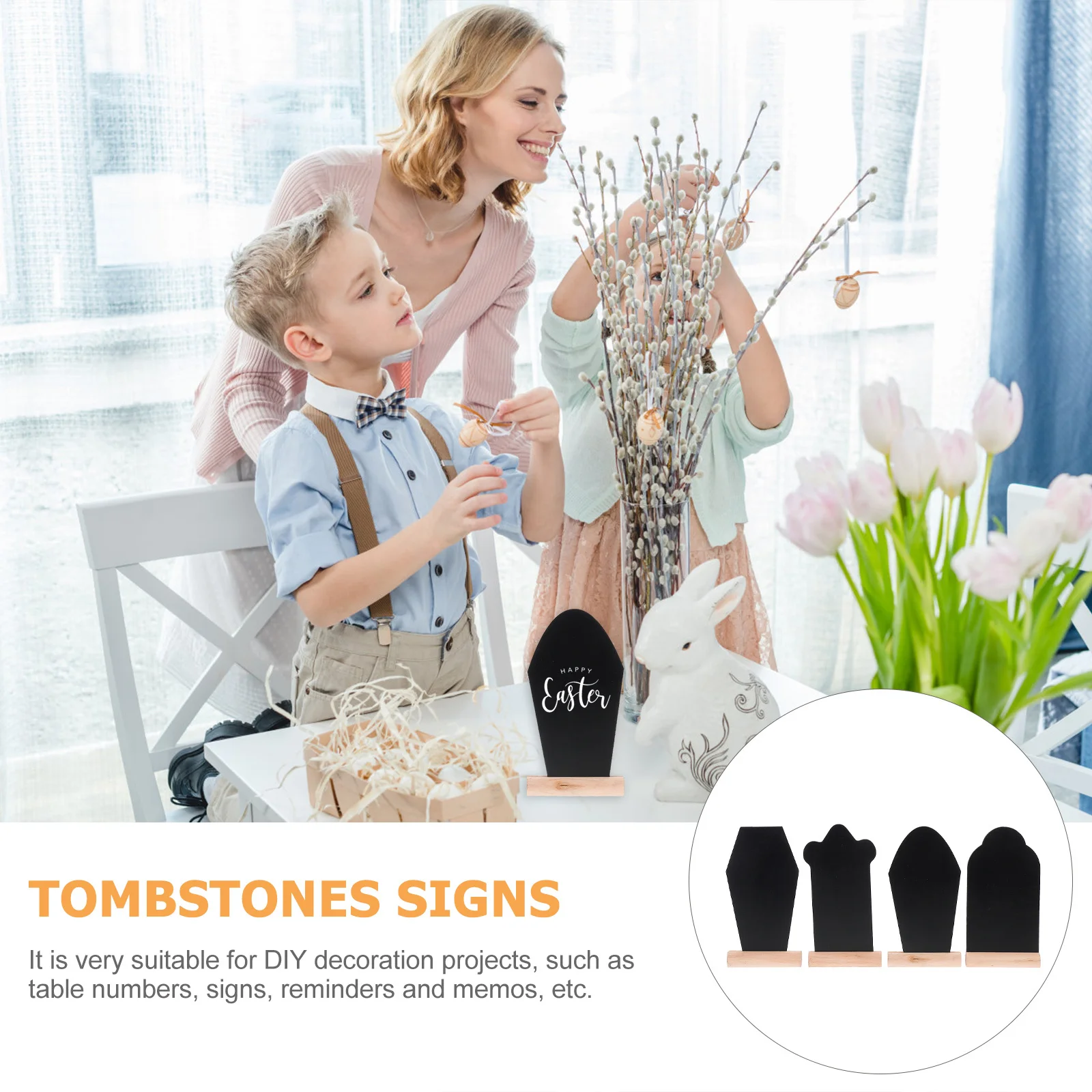 

4Pcs Wooden Coffin Message Boards Tombstone Shape Blackboards Easter Tombstones Signs Party Decoration Writing Boards