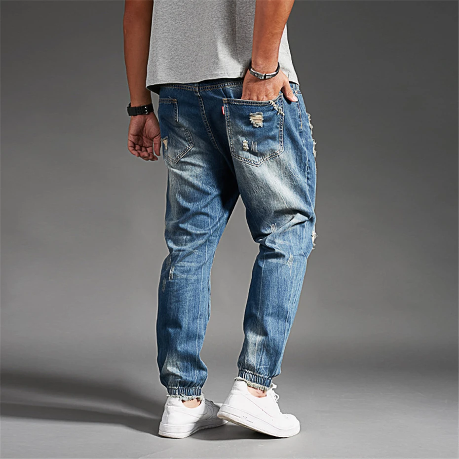 Zerrissene Hold Jeans plus Größe Jeans hose Männer Mode lässig Jogger Jeans männlich einfarbige Hose große Größe