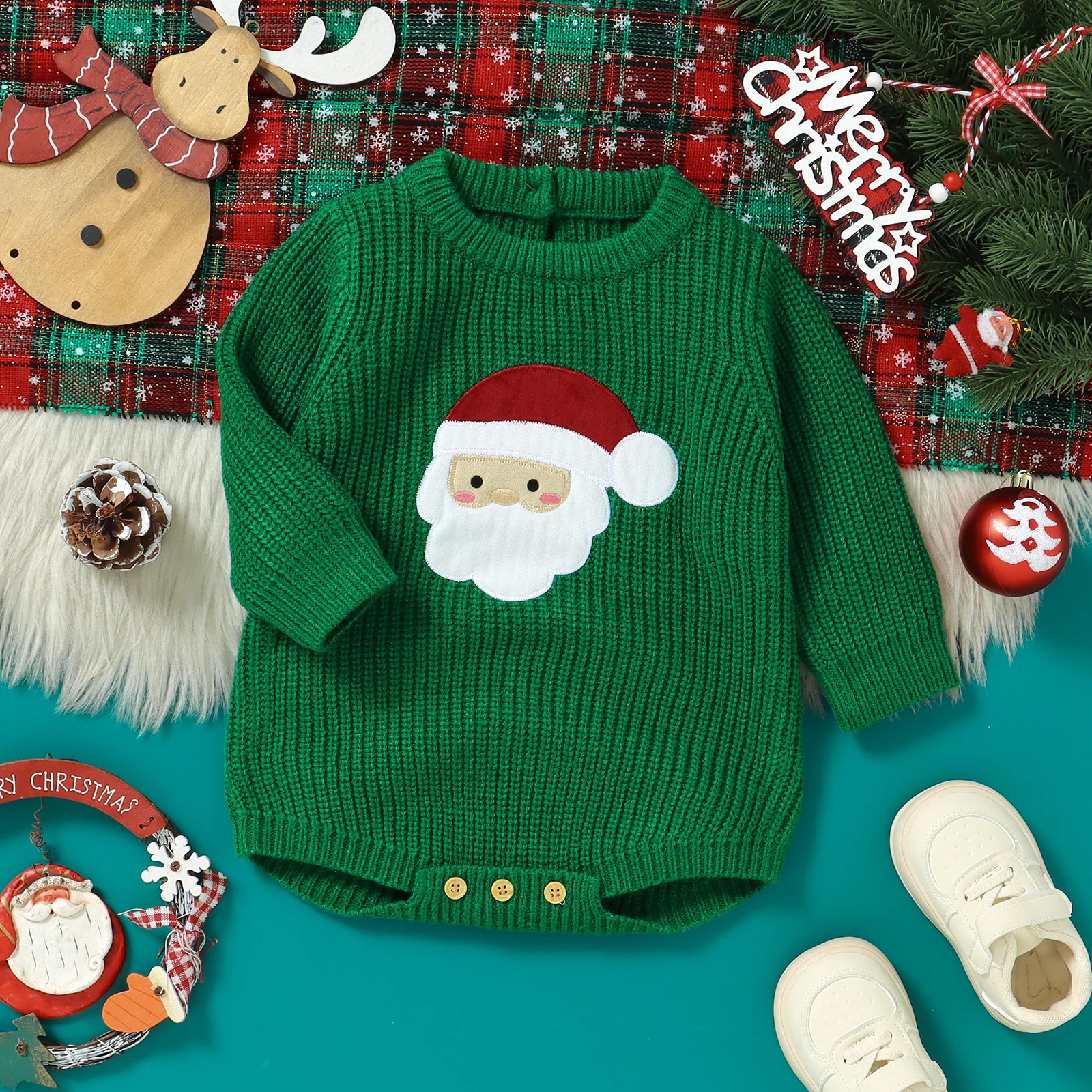 Christmas Baby Rompers Knit Newborn Boys Jumpsuit Long Sleeve Infant Girl Clothes Cartoon Santa Claus Gingerbread Man 0-18M Tops