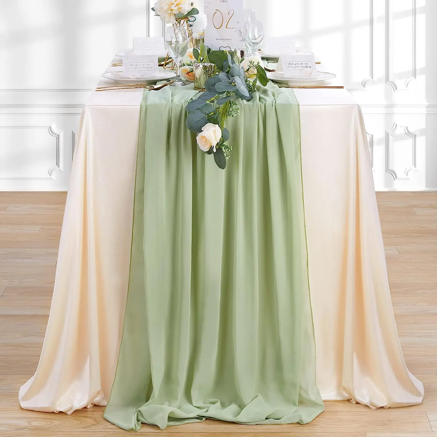Sage Green Chiffon Wedding Table runner,Chair Sashes Gauze Sheer Vintage Birthday Party Festival  Aisle Wedding Arch Decor