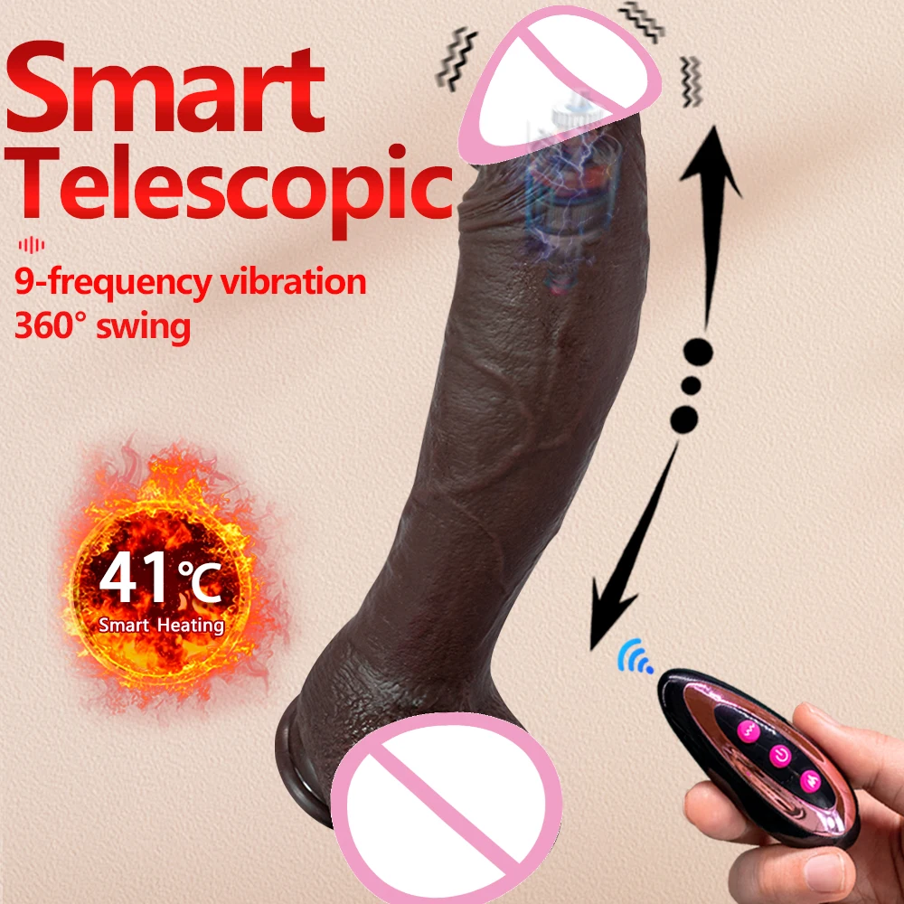 10.6in Long Realistic dildo Black vibrator penis telescopic Swing Heating silicone dildo remote control Dildo Vibrator for wome