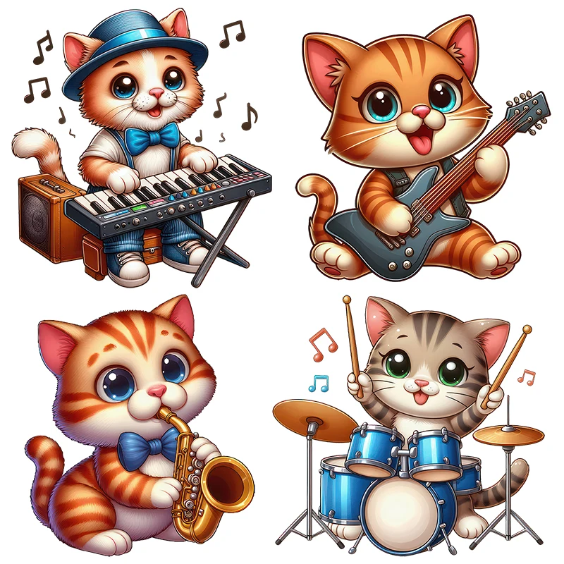 Three RatelsQB69 Happy Music Cat funny cartoon stickers for home decoration Kindergarten Children's Place decals