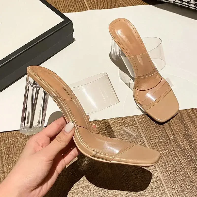 Summer Women Pumps Sandals 9cm Jelly Slippers Sexy Open Square Toe High Heels Women Transparent Slippers Shoe Heel Clear Sandals image 3