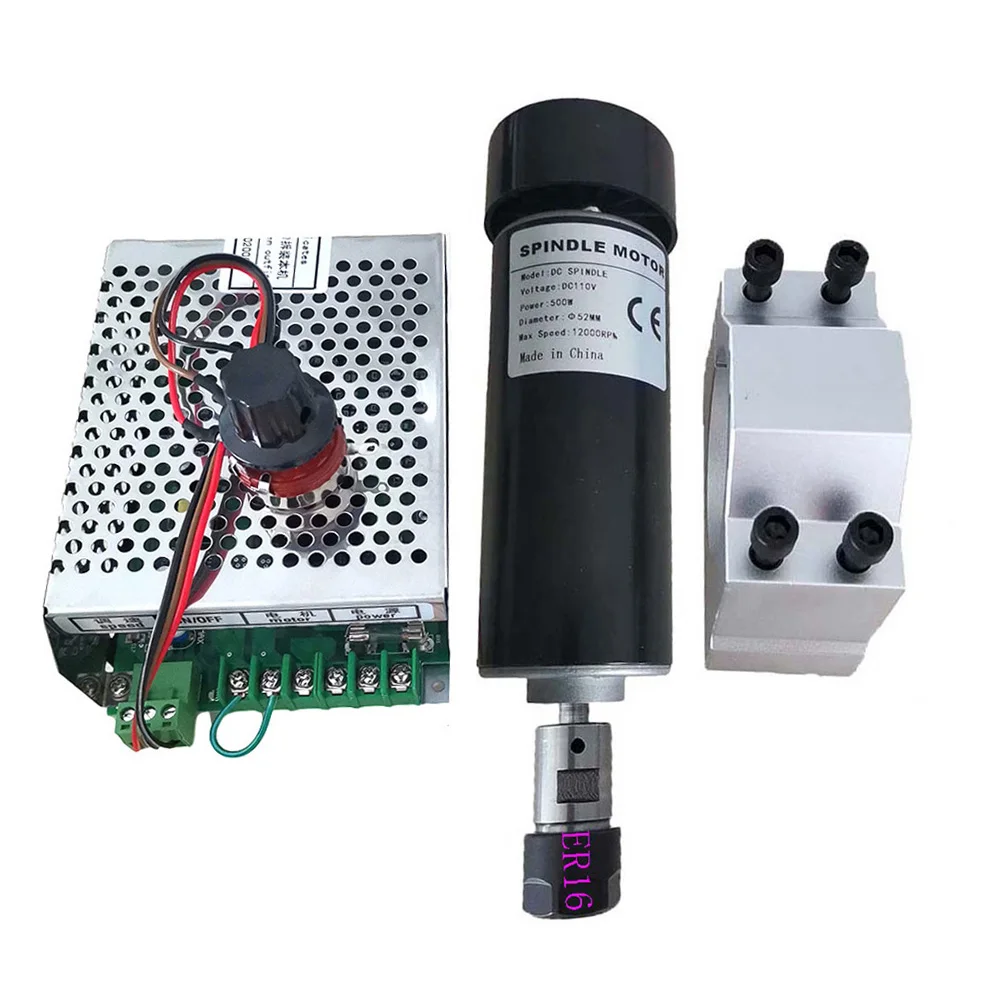 Motore mandrino raffreddato ad aria ER16 Mandrino CNC 500W DC Motore mandrino ad alta velocità 110VDC 12000RPM per incisione PCB mandrino cnc