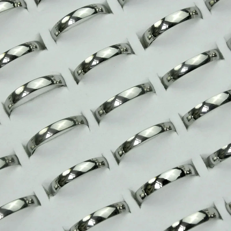 10 Pieces Fashion Stainless Steel Men\'s Rings Bulk Lots Wholesale Jewelry Plain Hoop Ring Width 4mm