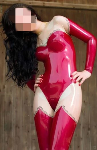 

Latex Suit Rubber Full Body Women Red And Transparent Sexy Tights Catsuit Size XS~XXL Cosplay,Masquerade