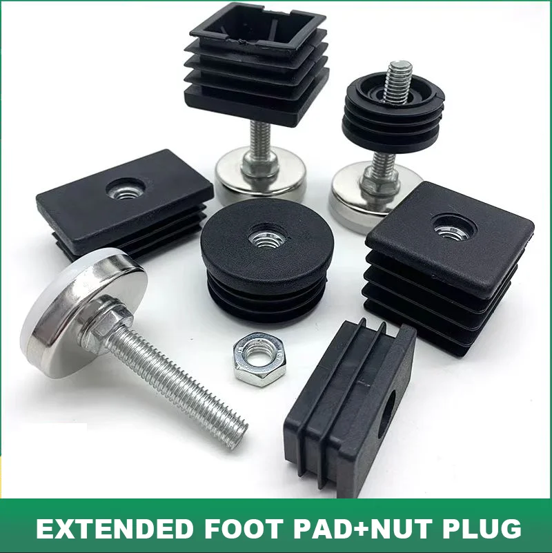 1Set 20~40mm Table Leg Plug With Nut and Adjustable Feet M8 Black Square/Round Furniture Rack Height Adjustable Foot Cup Pad