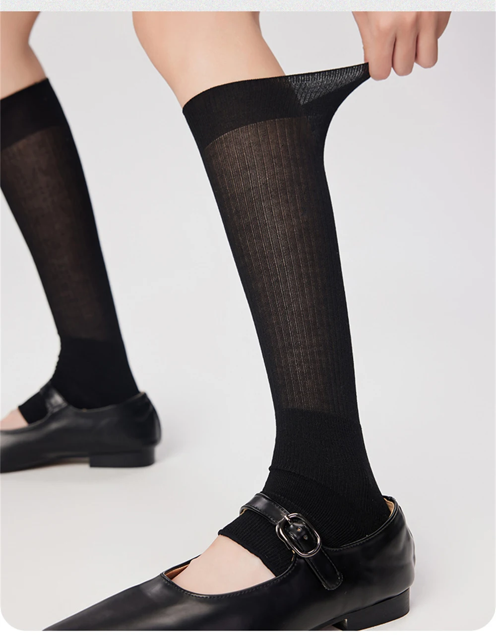 Spring Summer Casual Long-tube Pile Socks Women Japanese Girl Style All-match Solid Color Vertical Stripes Thin Leg Covers Gifts