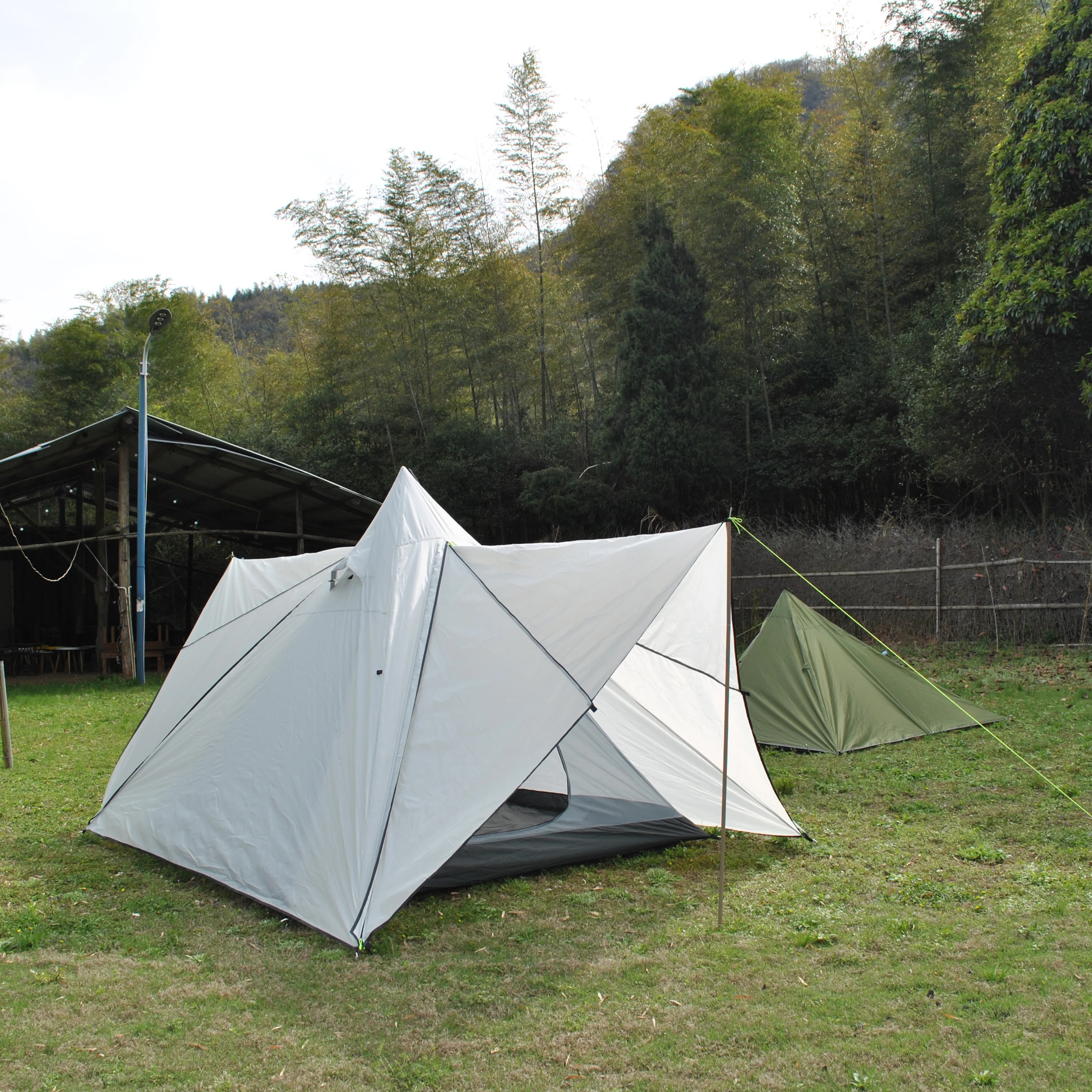 White Large Double‑Layer Teepee Tent, Waterproof Family Camping Pyramid Tent, Portable Outdoor Shelter for Group Camping