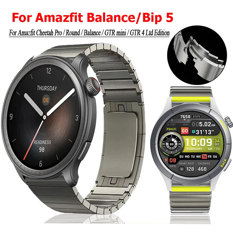 

Ремешок из нержавеющей стали 22 мм для Amazfit Balance/Bip 5 GTR 4 2 3 3Pro 2e 47 мм Металлический ремешок для Amazfit Cheetah Pro/Round Stratos 2 3