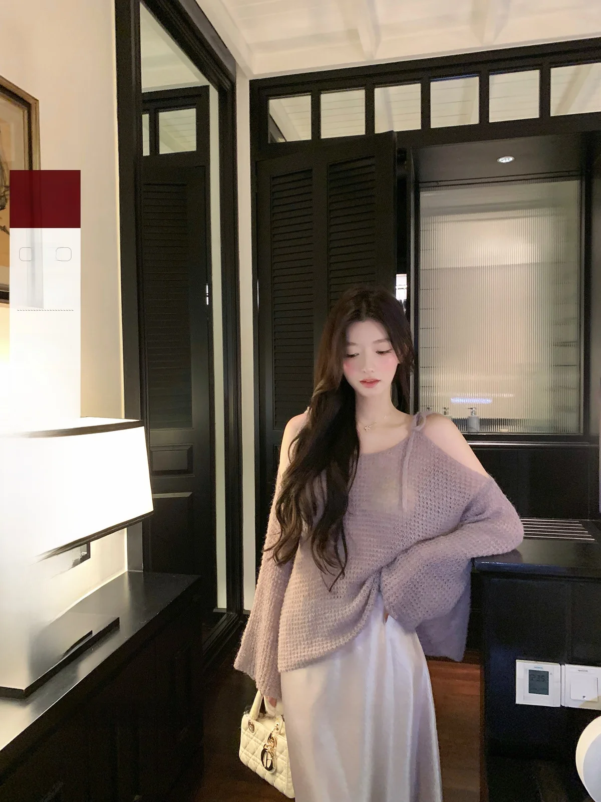 

Вязаный свитер Yoyozhang фиолетового цвета с вырезами, женский, свободный, комфортный, стройнящий, весенний топ в стиле барокко, простой стиль, с длинным рукавом