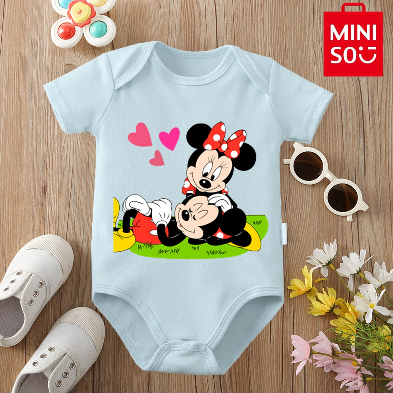 

MINISO Микки/Минни, боди из 100% хлопка, мягкая детская одежда, лучший подарок для ребенка, комбинезон-комбинезон для детей от 0 до 12 месяцев, милый новорожденный
