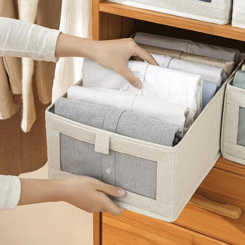 1/3/5PCS Windowable Cotton Linen Storage Box Large Capacity Clothes Storage Box Foldable Storage Box Drawer Clothes Organizer