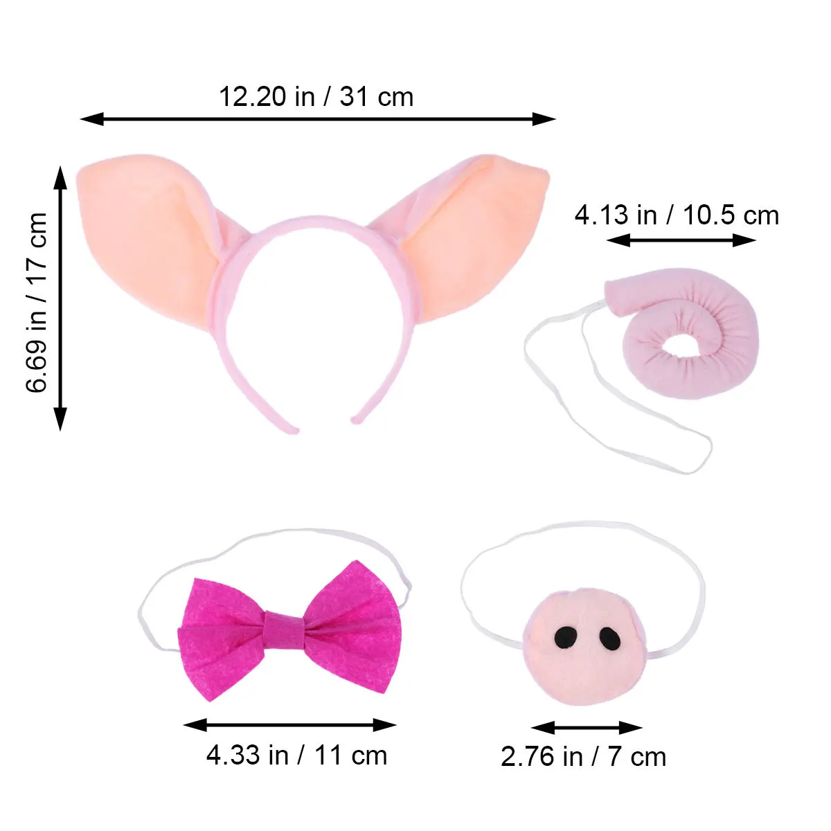 4 pezzi set di fasce per maiali orecchie naso coda papillon accessori per costumi per feste in maschera di Halloween gioco di abbigliamento tessuto premium