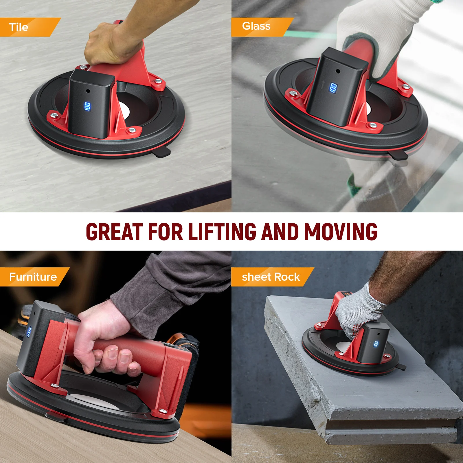 8 Inch Electric Vacuum Suction Cup 300kg Bearing Suction Sucker Heavy Duty Vacuum Lifter for Granite Tile Glass Manual Lifting