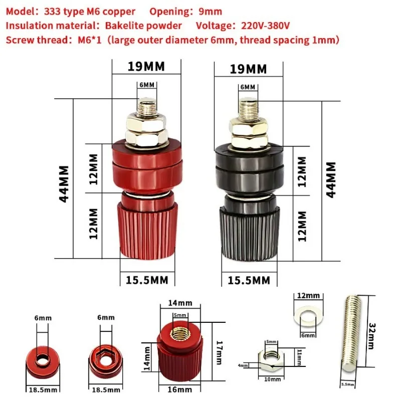 4Pcs Binding Posts Terminal M6/M8 Battery Terminal Connector 1/4” 5/16”Remote Power Terminal Copper Core Nickel-Plated Red/Black