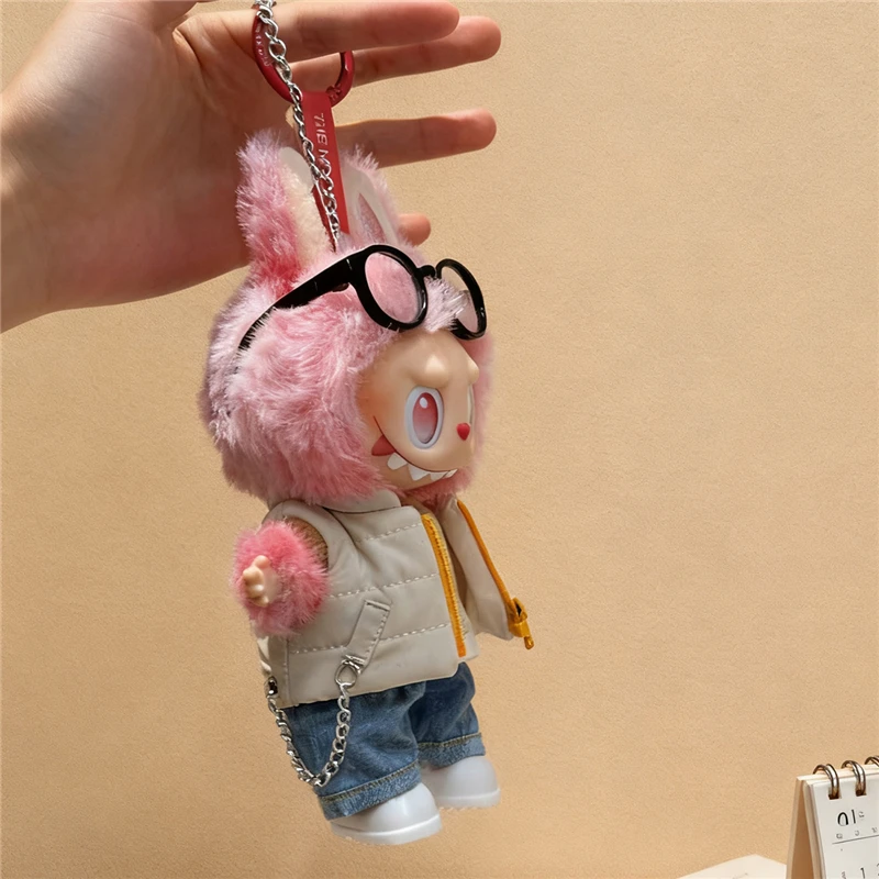 ل 15 17 سنتيمتر Labubu دمية بلون الشتاء أسفل سترة مع أحذية الجينز الزي الكامل الملابس اللون حجب تي شيرت الملابس