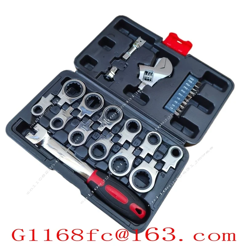 Portable 8/13 Piece Set of Interchangeable Ratchet Wrench with Shaking Head and 180 ° Rotating Ratchet Gear Wrench Parts