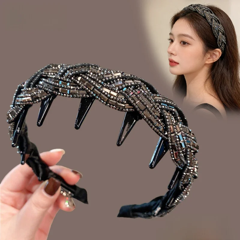 2026年新作クリスタルヘアバンド-レディース-高級滑り止め歯付きヘアバンド-軽量ラグジュアリーヘアアクセサリー-アウトドア用