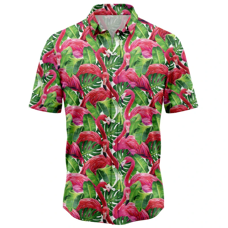 

Fashion Flamingo Graphic Hawaiian Shirts For Men Summer Casual Short Sleeve 3D Printed Lapel Shirt Loose Breathable Blouses