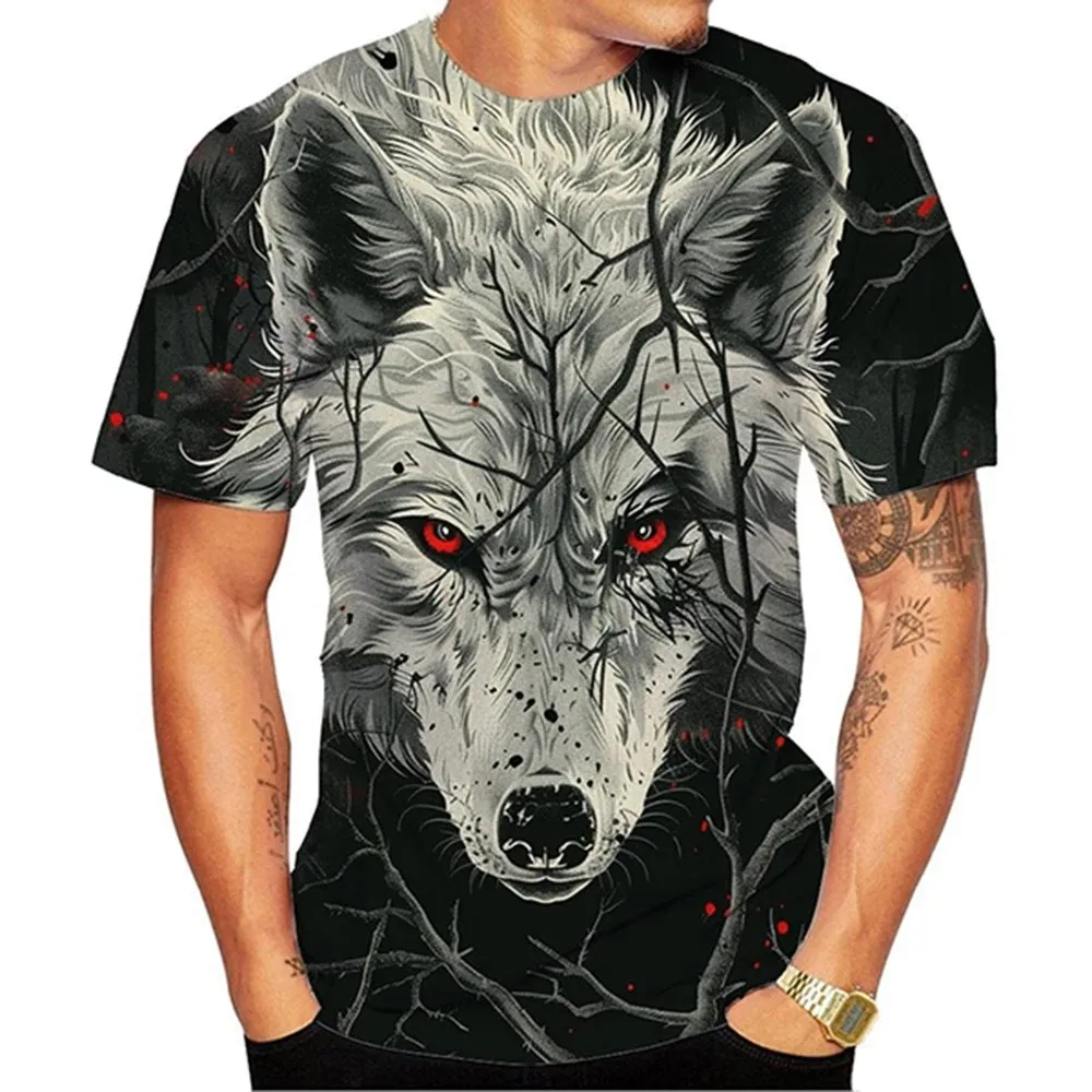 

New Summer Men Cool Street Personality 3d Printed Wolf Pattern T-Shirt Casual Trend Loose Large Size O Collar Short-Sleeved Top