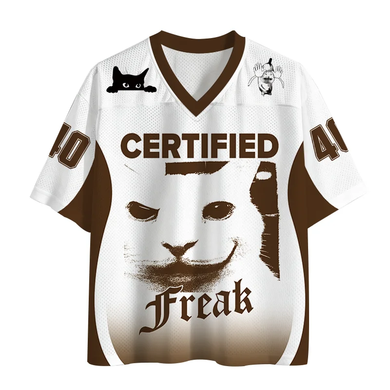 New Sports Mesh Jersey, Quick Drying Sports Short Sleeved Jersey, Upgraded Fabric, Mesh Knitted Fabric, Fun Little Cat,Y2K Trend