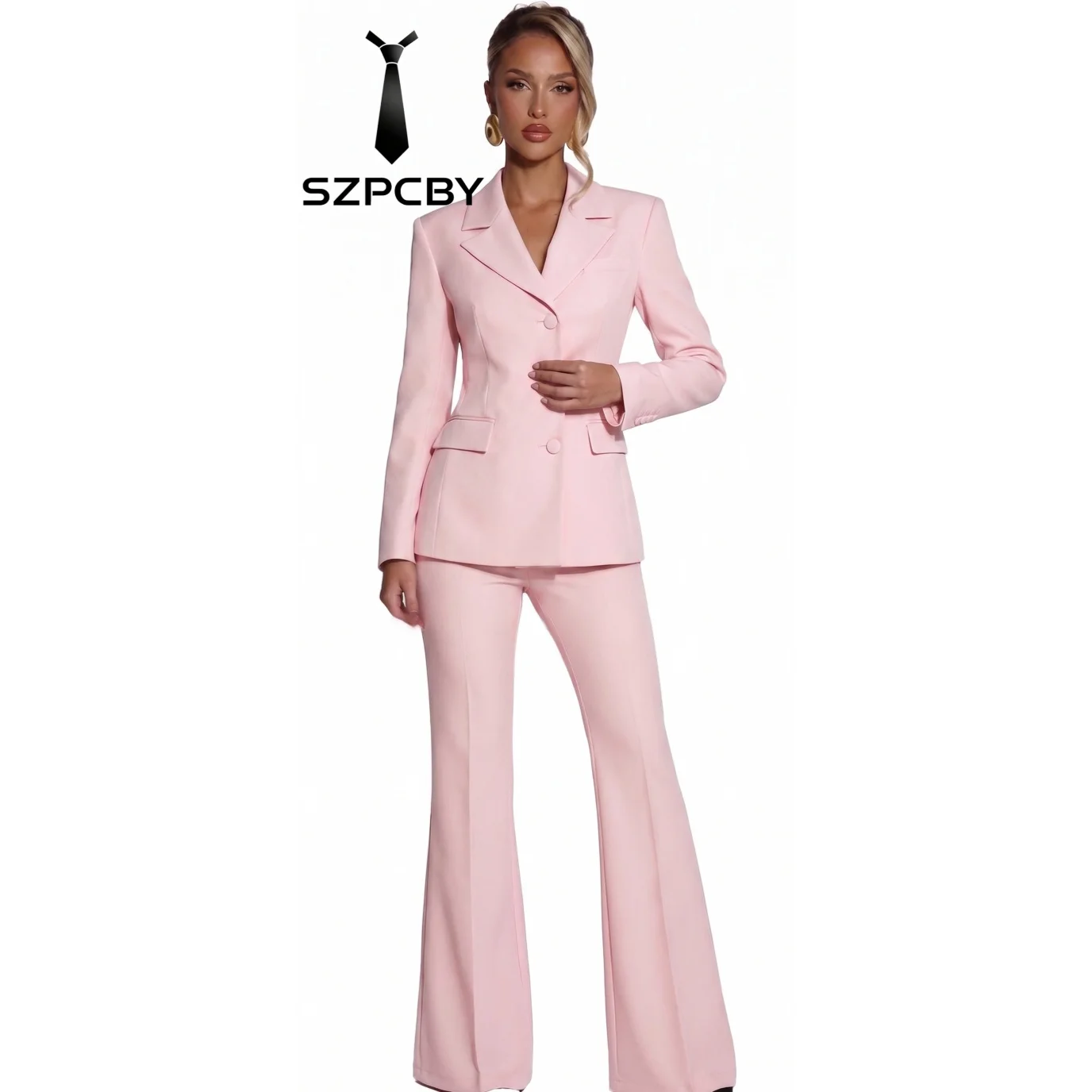 2 Piece Suits for Women V Neck 1 Button Notch Lapel Business Casual Dressy Womens Suit for Wedding Guest Evening Party