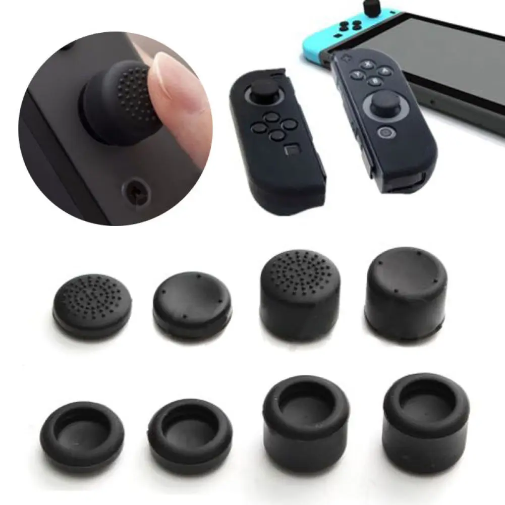 8 Uds. Tapas de agarre de pulgar de Joystick de silicona para Nintendo Switch controlador Joy-Con piezas de mando de repuesto sólidas negras de alta calidad