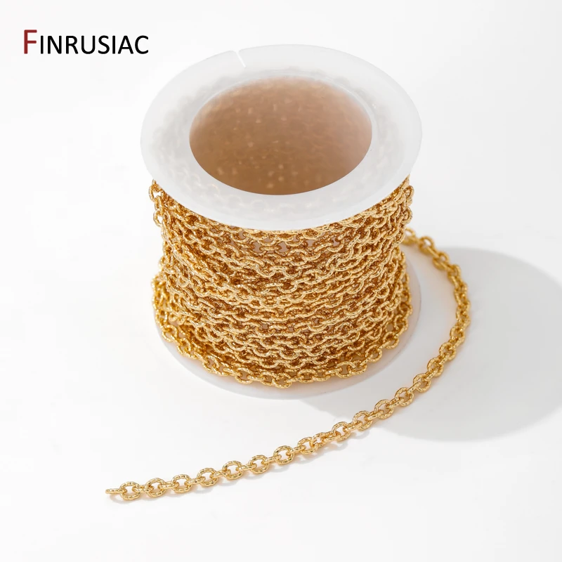 14K Gold Plated Brass Round Textured Cable Link Chains For Jewelry,Spool Chains For DIY Necklace Bracelet Making Supplies