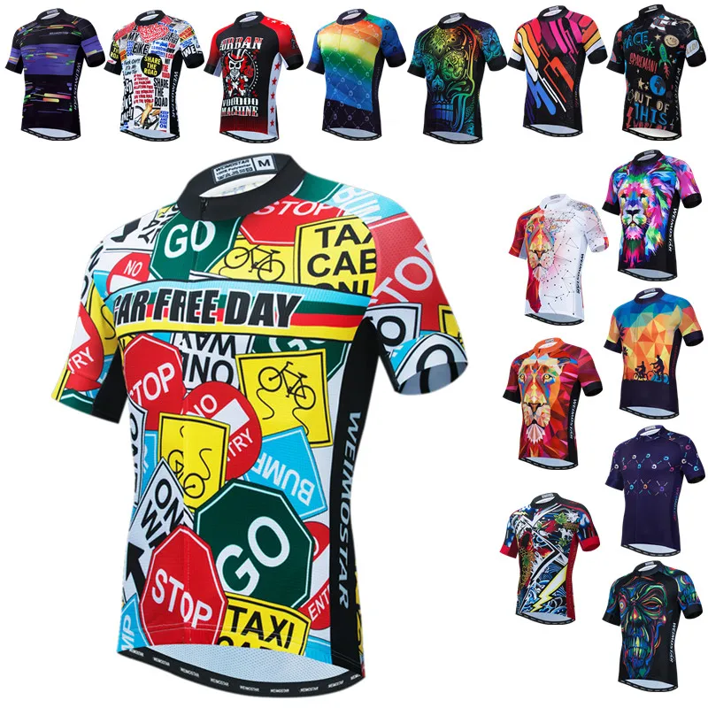 Car Free Day Cycling Jersey Summer Men\'s Bike Jersey Short Sleeve Breathable Cycling Shirt Quick Dry Road MTB Bicycle Clothing