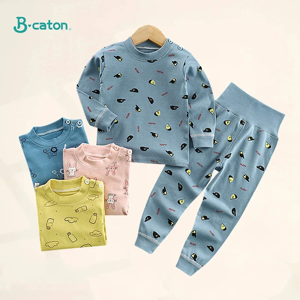 Spring Autumn Children Pajamas Set High Waist Cotton Kids Long Johns Sets Boys Girls Cotton Underwear Set for 1-6 Years Old