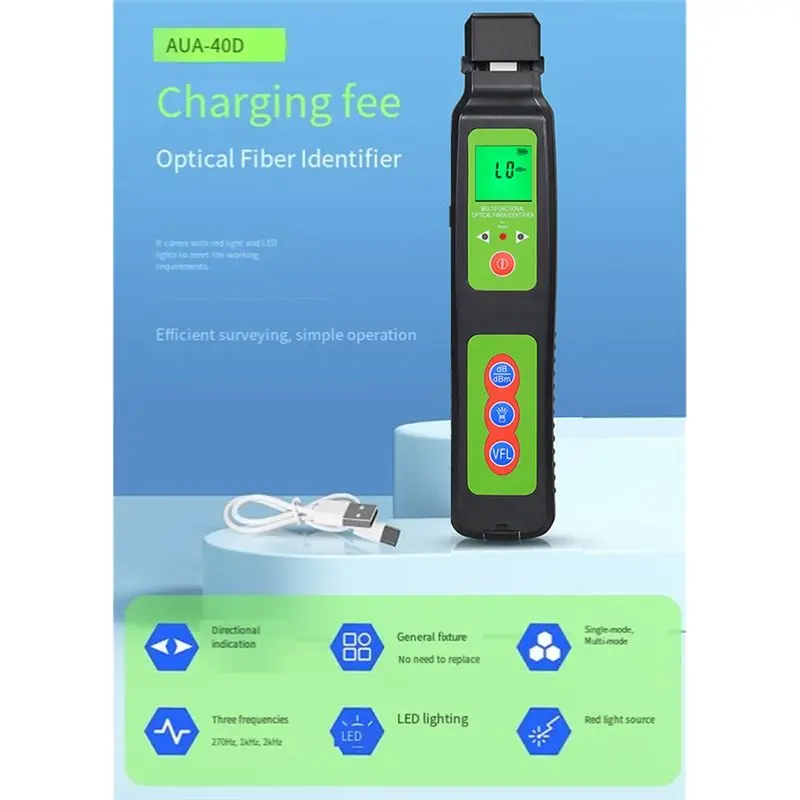 AUA-40D Rechargeable Optical Fiber Identifier + 10Mw VFL + LED Lighting, Live Fiber Identifier Detector-A86G