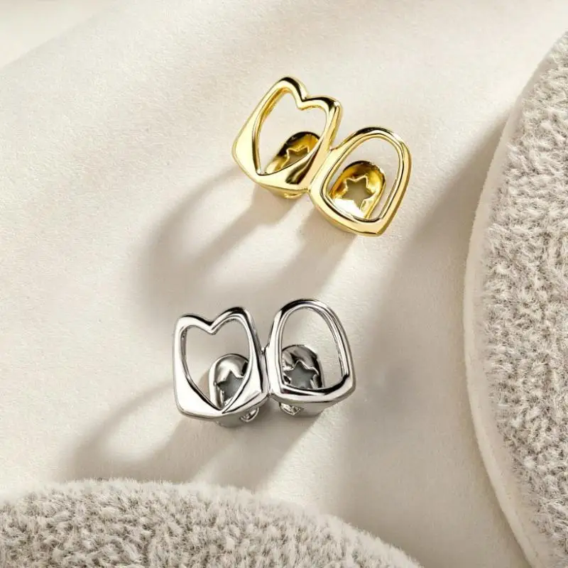 New Hip Hop Hollow Heart Tooth For Women Gold Color Daily Wearable Tooth Jewelry Dental Grillz