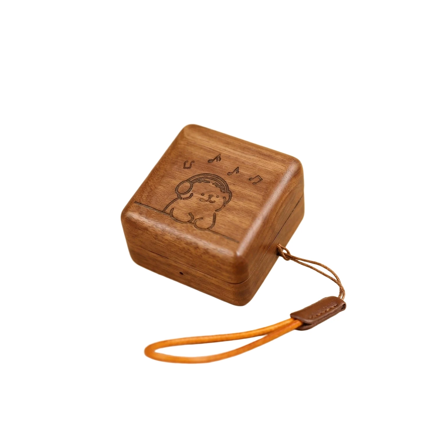 Etui na słuchawki Samsung Galaxy Buds4 Pro / Buds4 z drewna orzechowego, solidna drewniana obudowa o dzielonym designie z paskiem na rękę. — zdjęcie produktu 7
