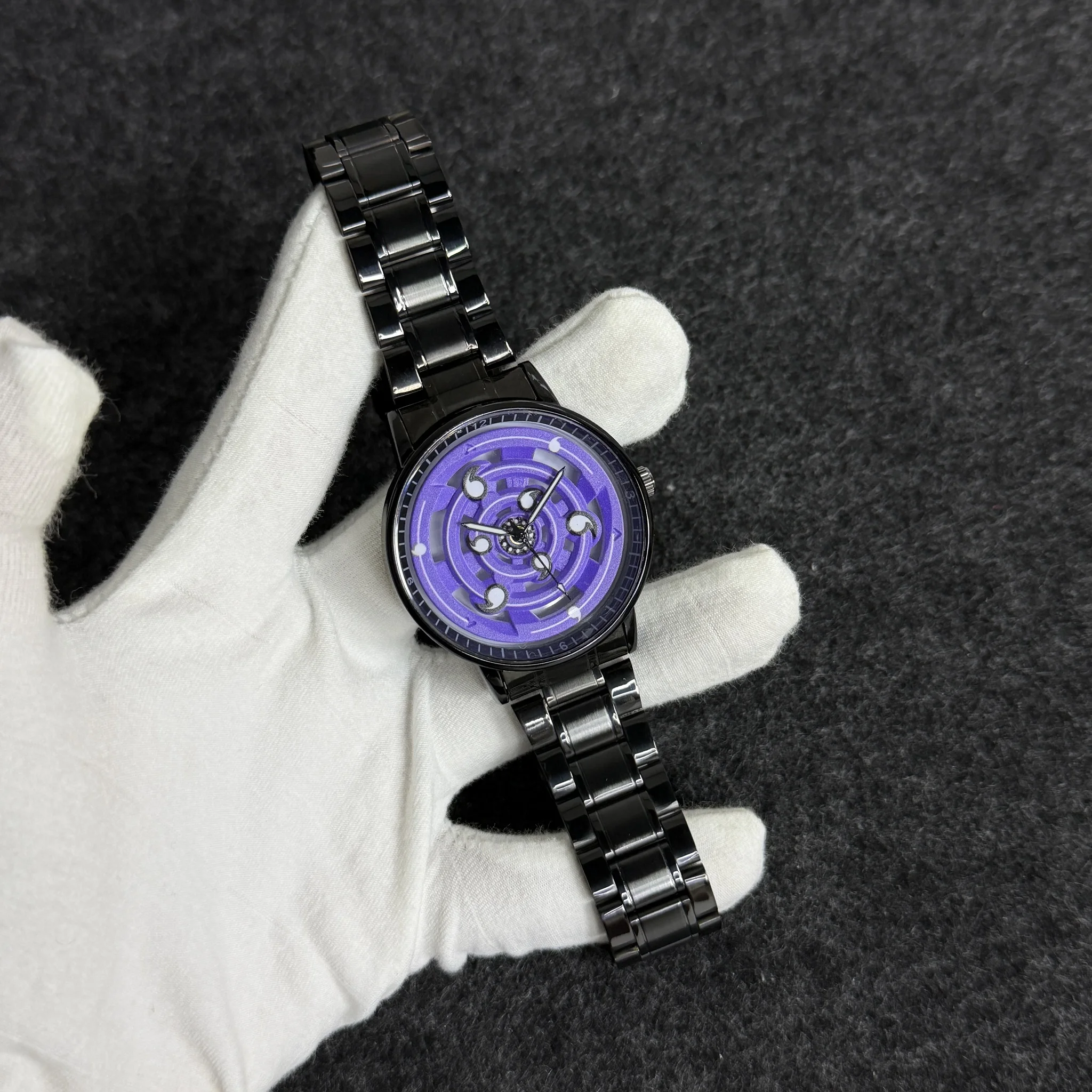 Men's Black Steel Quartz Watch - Creative Rotating Quartz Movement Sports Style Series Clock Waterproof Watch for Men