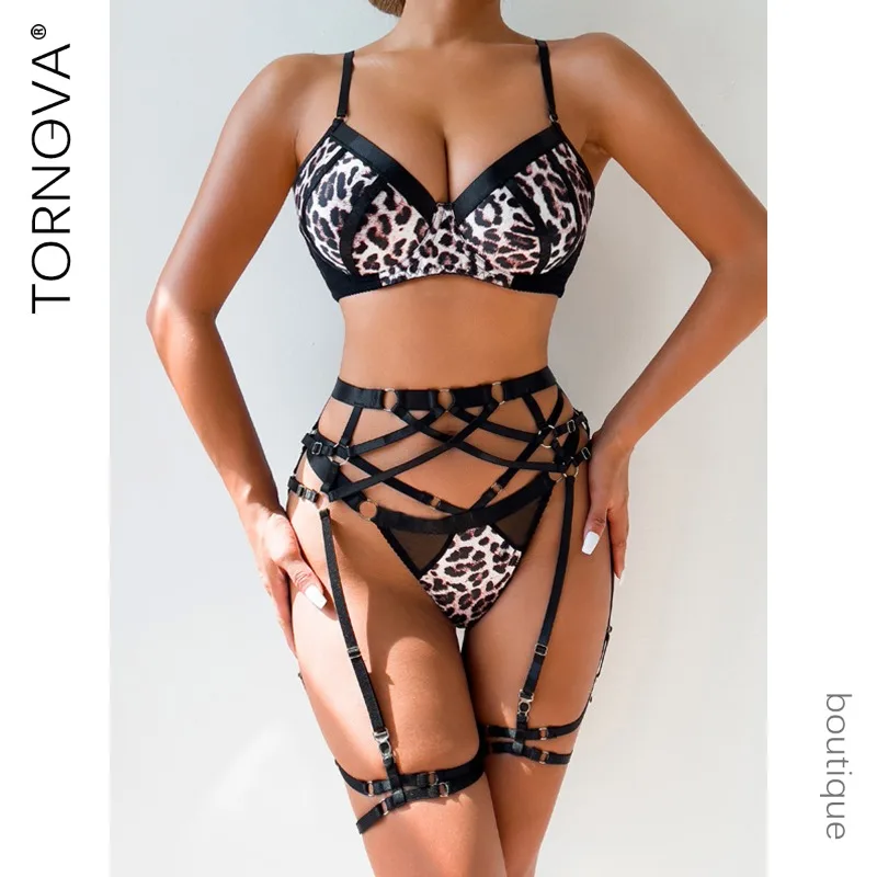 

Sexy Clothes Women Lingerie Hot Interesting Bra Set Leopard Print Splicing Sexy Lingerie 4-piece Set Sexy Garters Underwear Suit