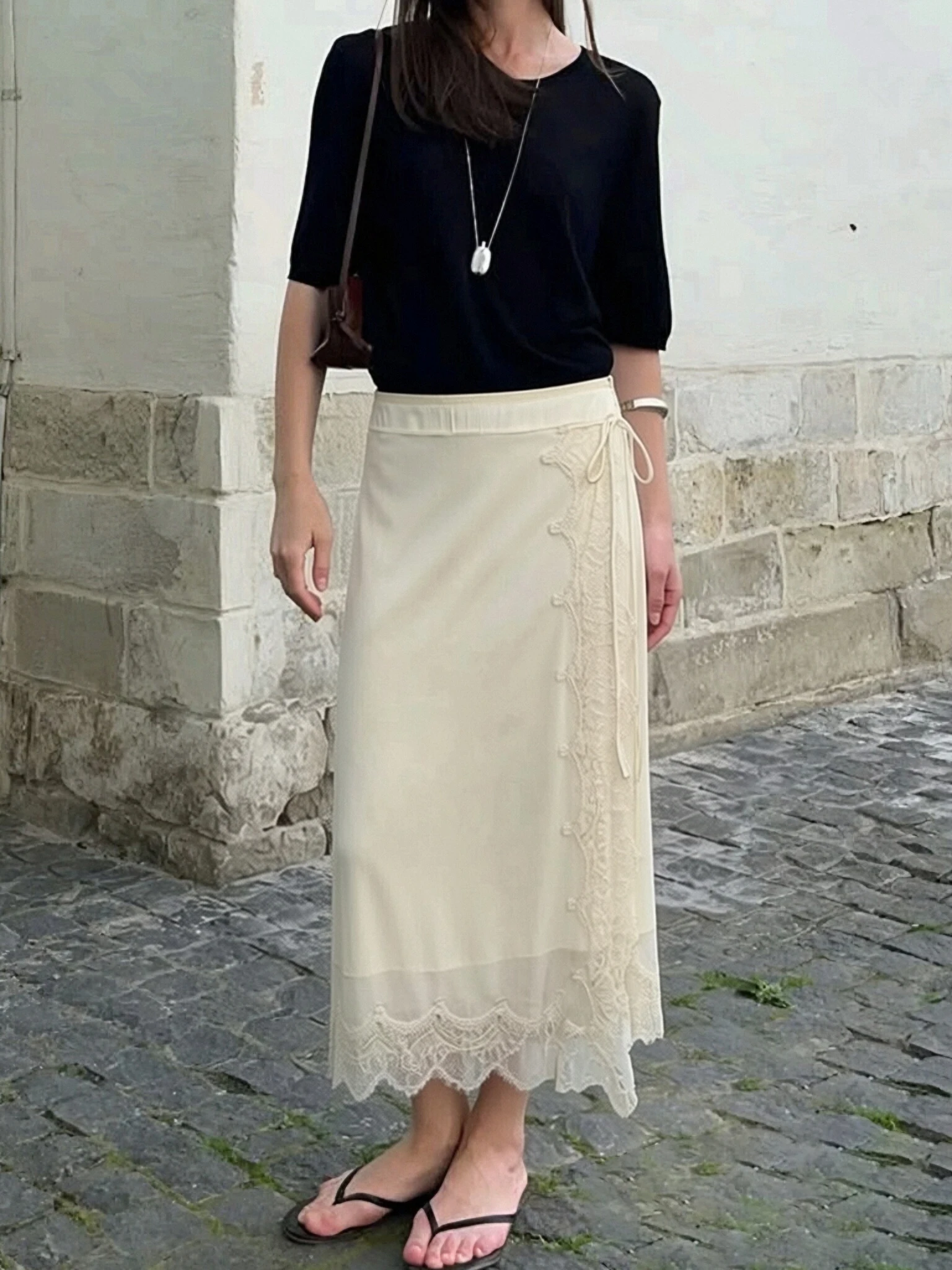 Faldas con borde de encaje a la moda para mujer, faldas elegantes con cordones y cintura alta para primavera y verano, faldas elegantes con patchwork para mujer, faldas OL elegantes para mujer