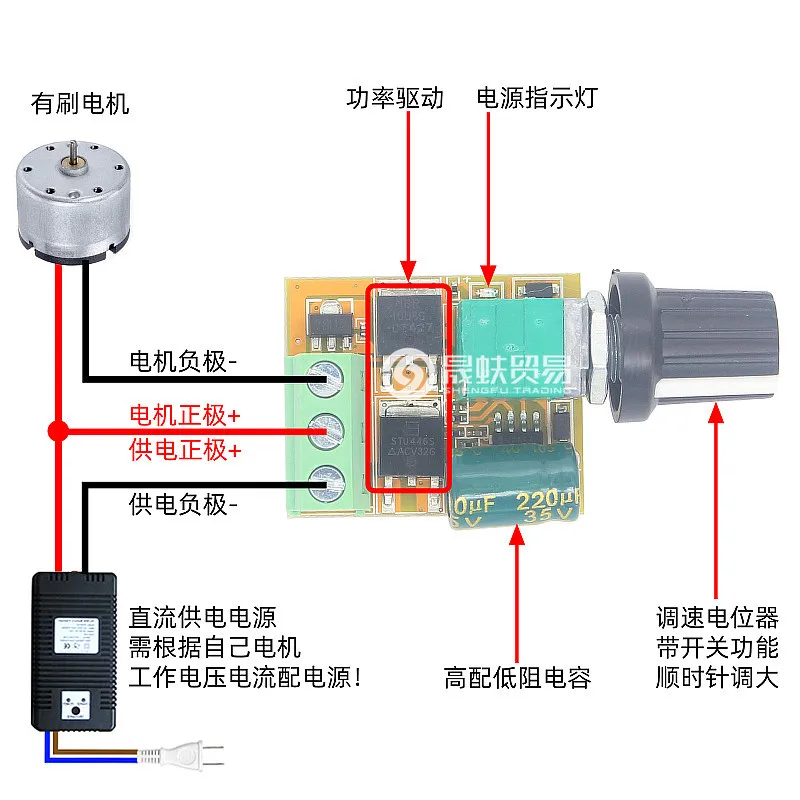 PWM Mini-DC Motor Speed Control Switch, Super Silent Dimmer, 5 W, 3V, 6V, 12V, 24V, 35V