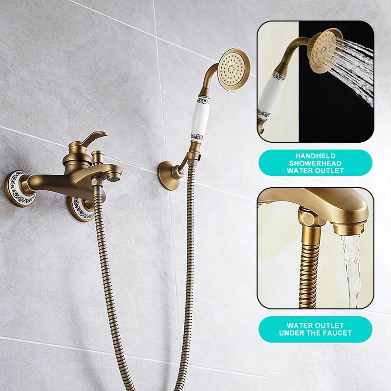 MOLI Wall mounted antique brass bronze brushed bathtub faucet with hand shower bathroom shower faucets torneiras 8306