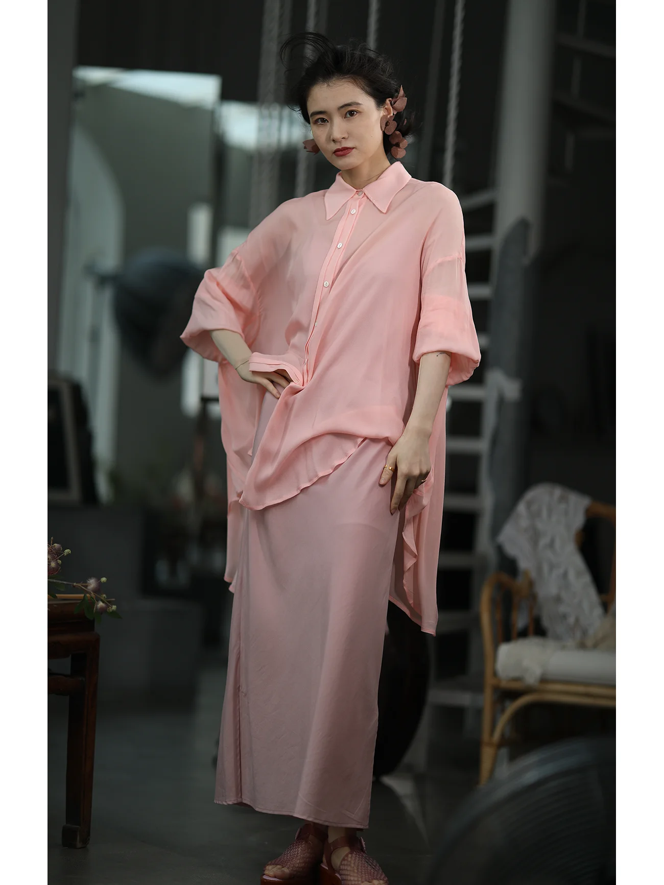 

Ninth Cloud Original Classic Oversized Casual Loose Feel Ice Smooth Breathable Sunscreen irt Women's Commute Sle Long Sle...